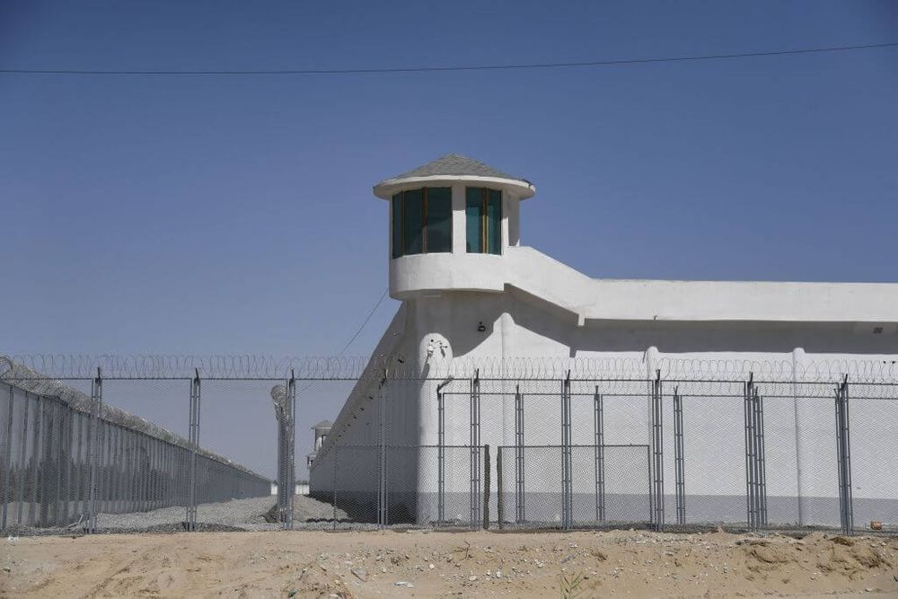 This Getty photo shows a watchtower on a high-security facility near what is believed to be a re-education camp where Muslim ethnic minorities are detained
