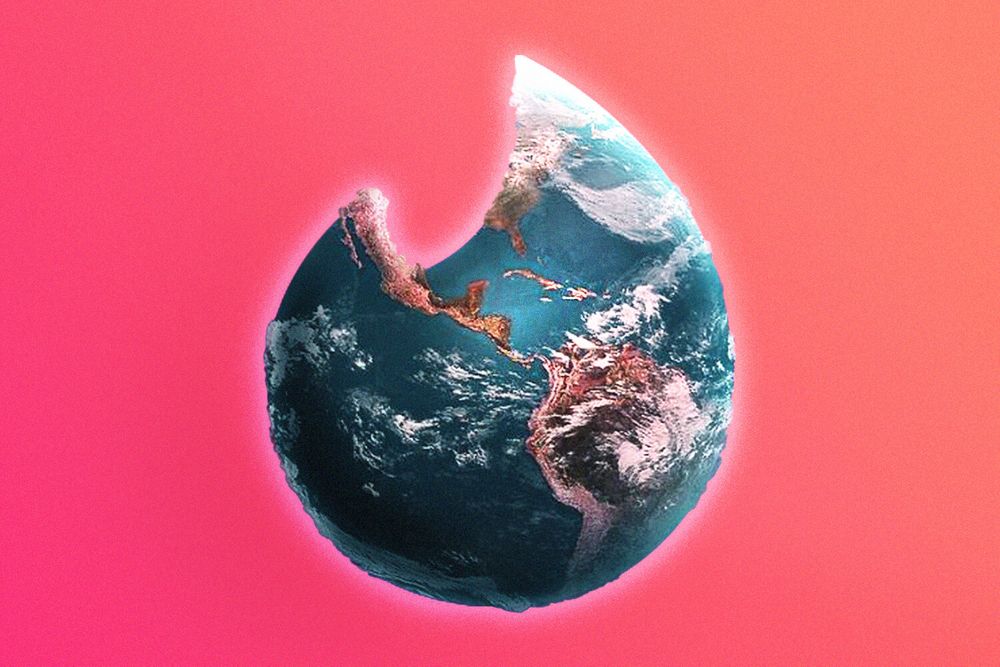 An illustration of the Tinder logo as the earth 