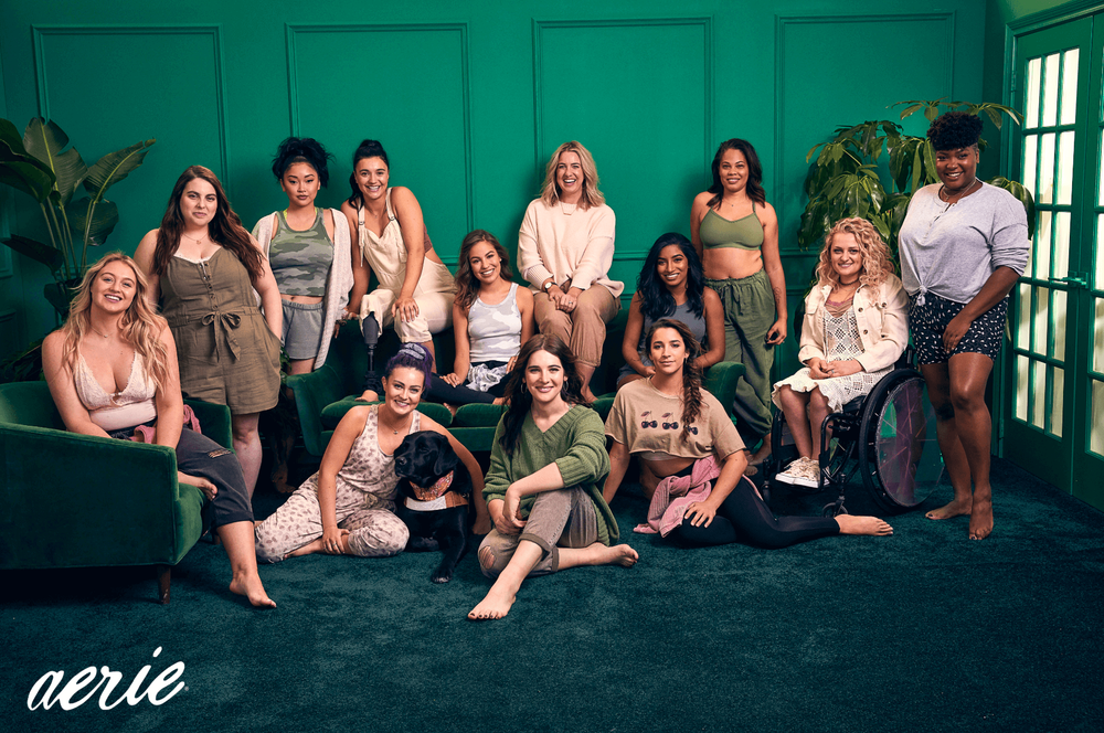 Aerie's 2020 Role Models wearing Aerie products in a green room