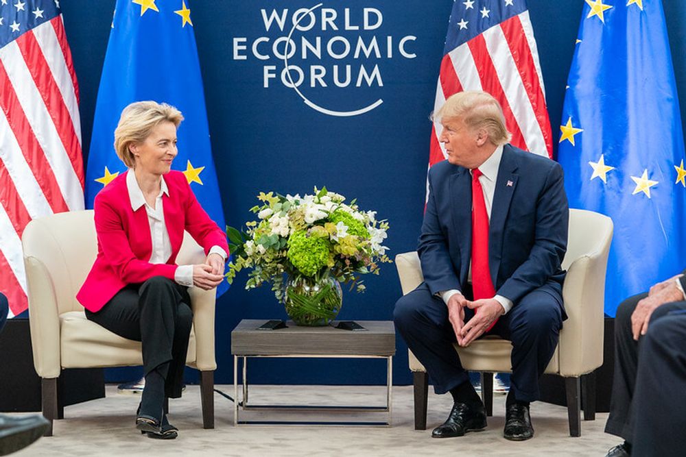 President Donald J. Trump meets with the President of the European Commission Ursula von der Leyen during the 50th Annual World Economic Forum meeting Tuesday, Jan. 21, 2020, at the Davos Congress Centre in Davos, Switzerland. 