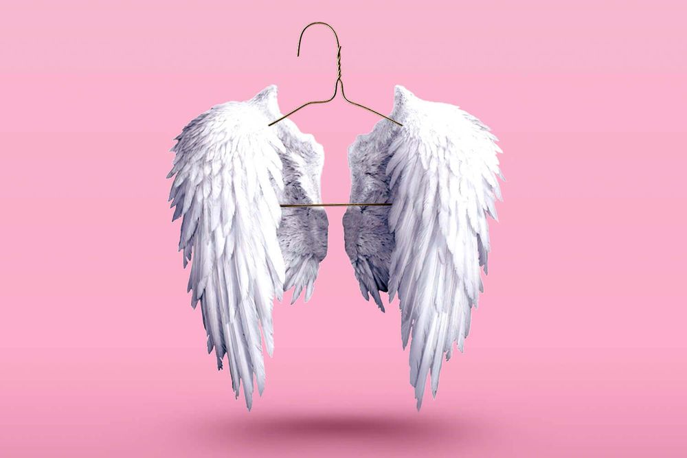 A pair of angel wings on a hanger