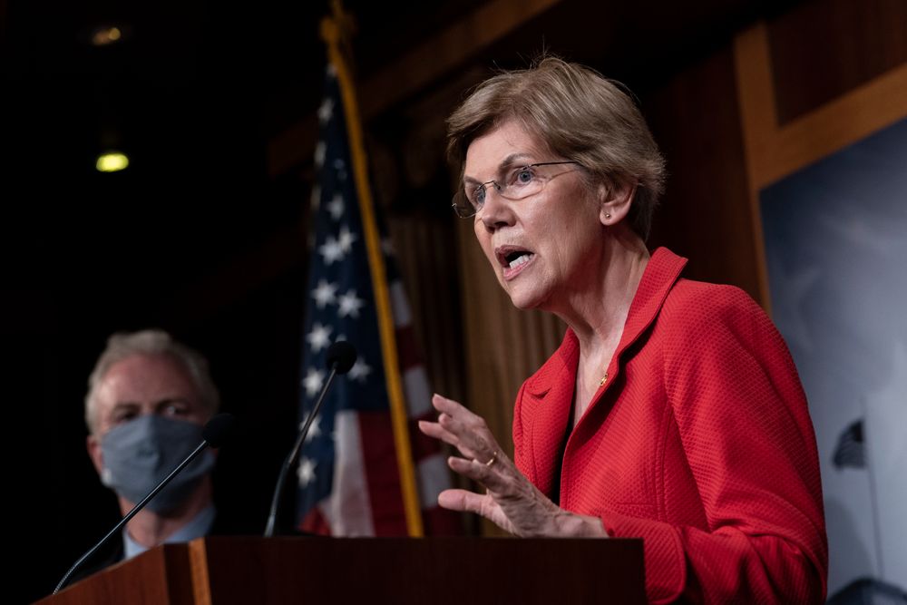 Sen. Elizabeth Warren (D-MA) speaks during a news conference concerning the extension of eviction protections in the next coronavirus bill, at the U.S. Capitol on July 22, 2020 in Washington, DC. 