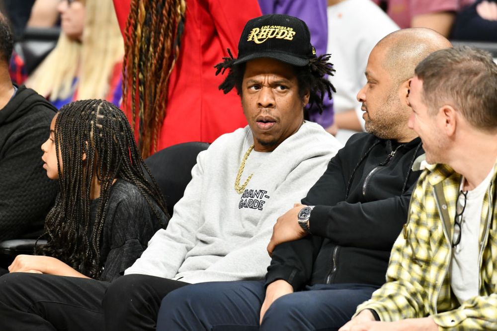 RapperJay-Z looking confused at an LA Clippers game 