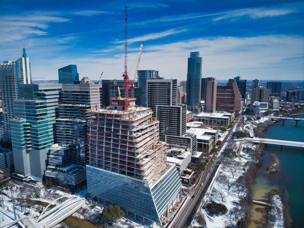 Austin, Texas skyline with snow