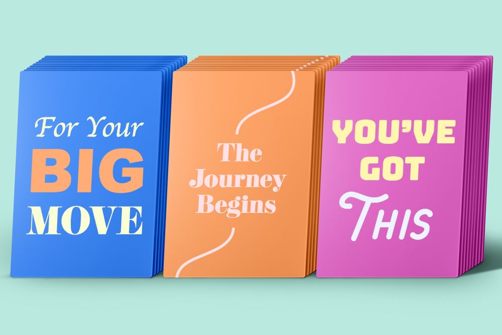 Rendering of cards for people moving on from Paper Source