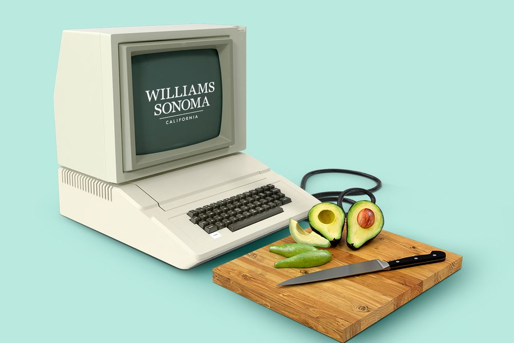Computer loaded to Williams-Sonoma website in front of cutting board