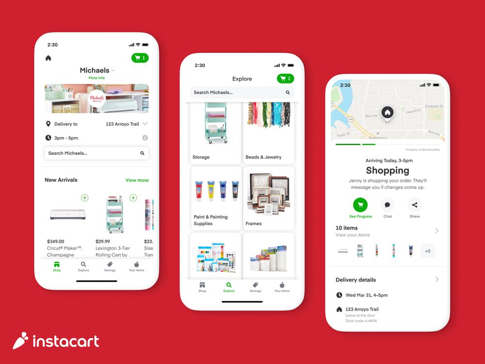 Screenshot of Michaels products and store on Instacart