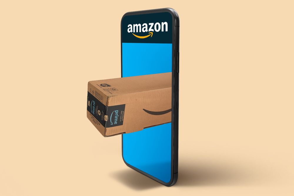 Amazon prime box emerging from phone logged into Amazon app
