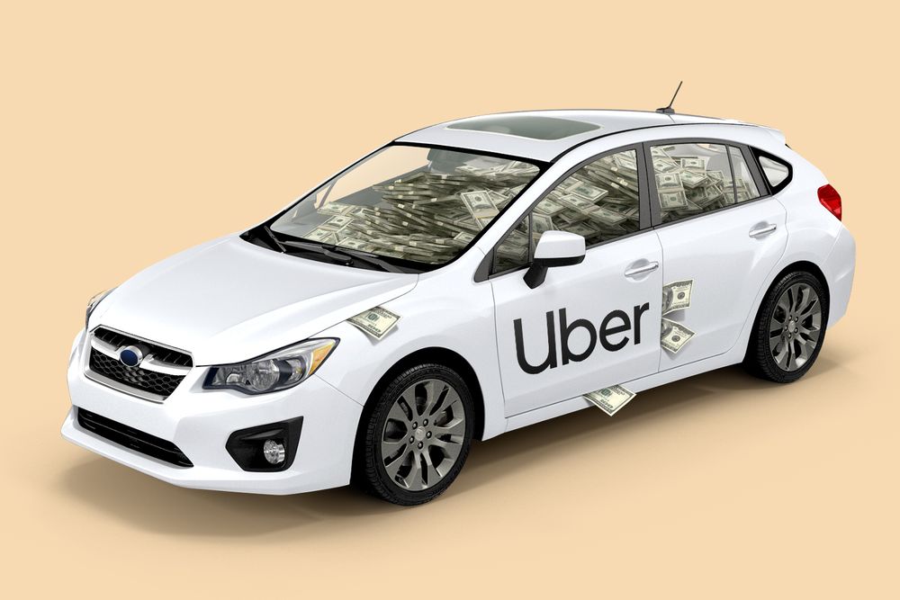 Car with Uber logo stuffed full of cash