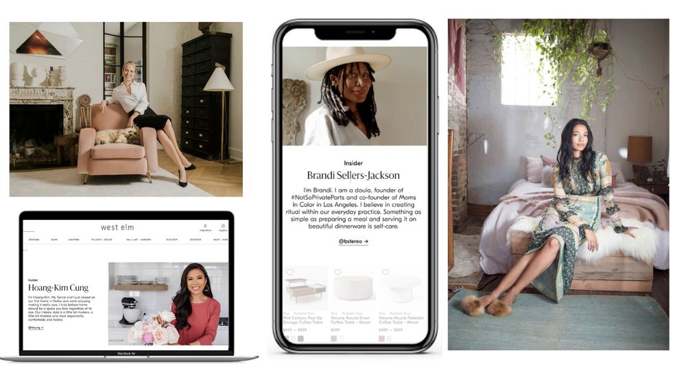 West Elm's influencer network shown on a phone and laptop