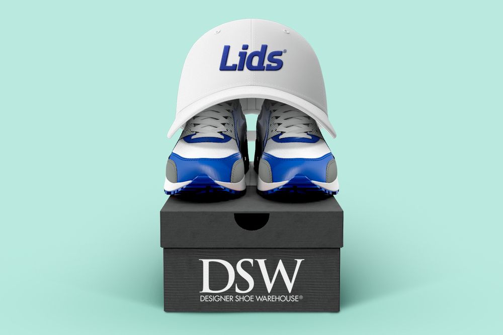 Lids hat and shoes on top of DSW box