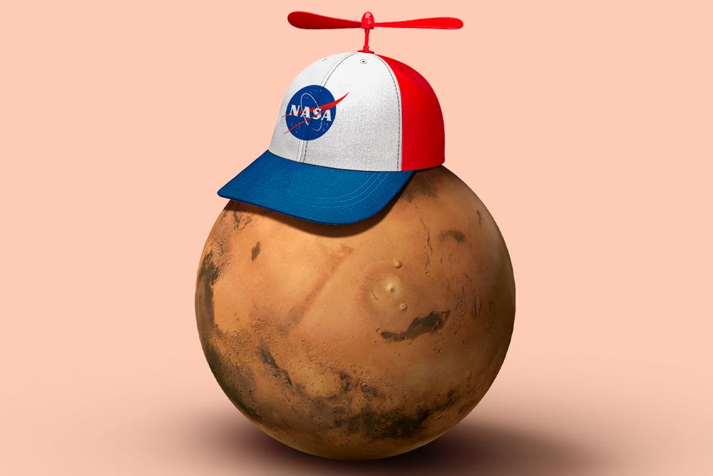 NASA hat on Mars planet