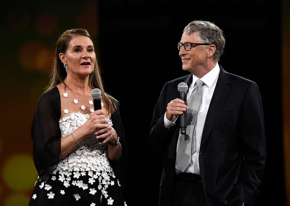 NEW YORK, NY - MAY 14: Melinda Gates and Bill Gates speak on stage duri...