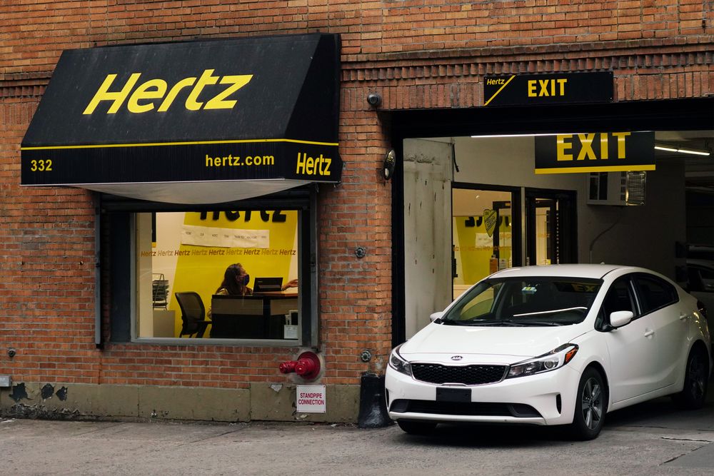 NEW YORK, NEW YORK - MAY 23:  An exterior view of Hertz Car Rental durin...