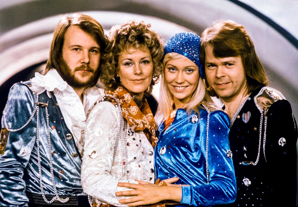 Picture taken in 1974 in Stockholm shows the Swedish pop group Abba with...