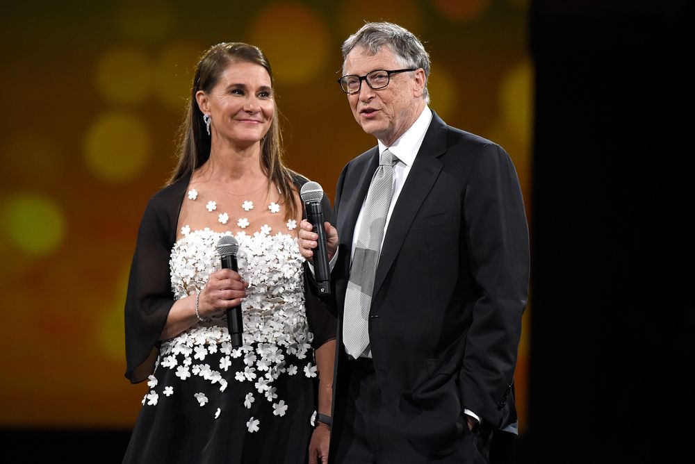 NEW YORK, NY - MAY 14:  Melinda Gates and Bill Gates speak on stage duri...