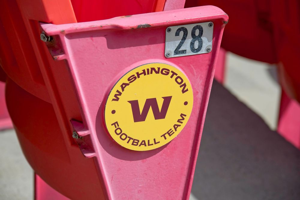 LANDOVER, MD - SEPTEMBER 13: Washington Football Team logo adorns the se...