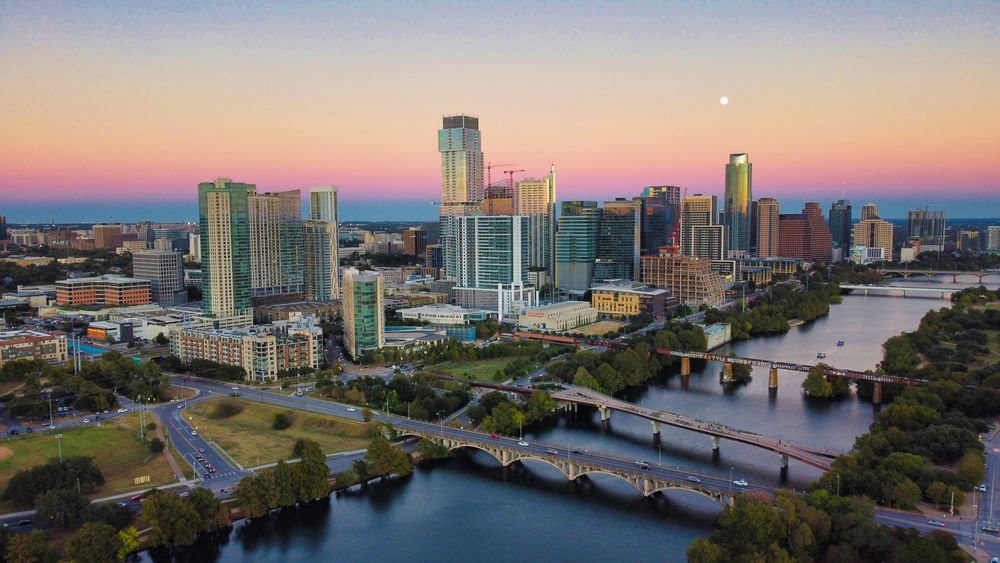 Austin Texas skyline at dusk, October 2020