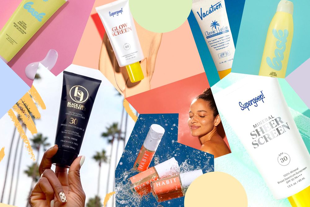 Collage of sunscreen bottles from various DTC brands 