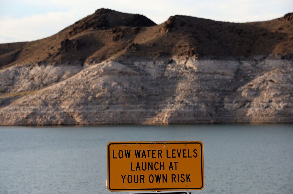 LAKE MEAD NATIONAL RECREATION AREA, NV - MAY 12:  A sign warning boaters...