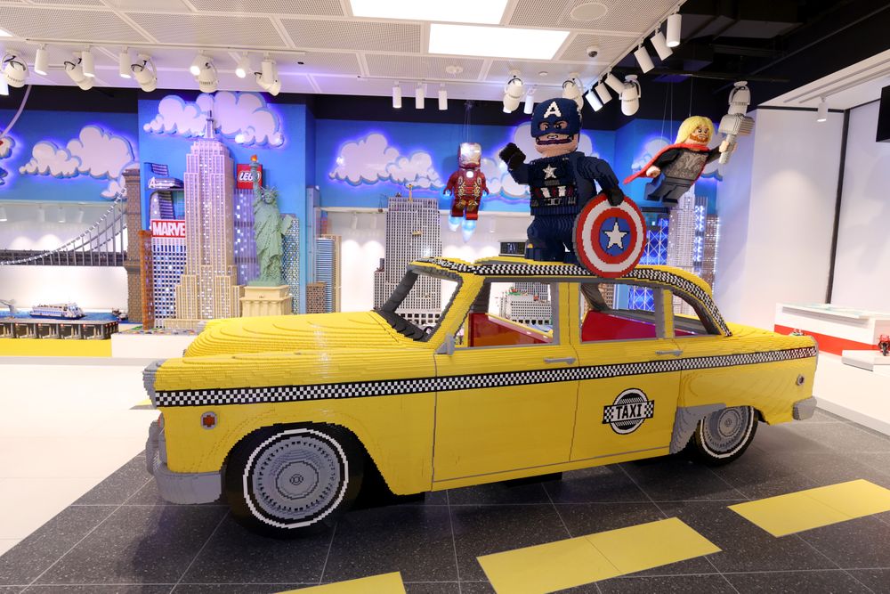 Lego store taxi and Captain American