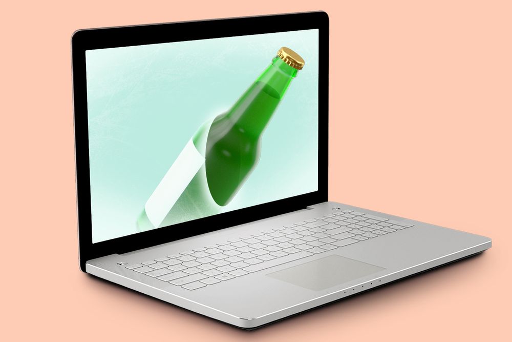 beer bottle on computer screen