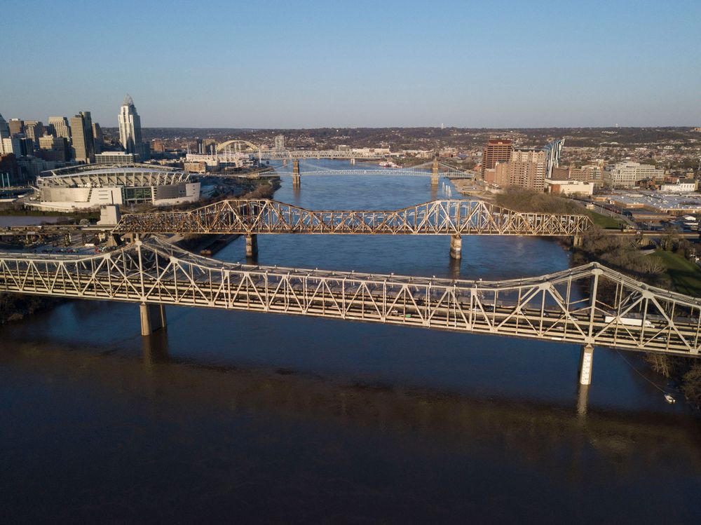 The Brent Spence Bridge spans the Ohio River on the Ohio-Kentucky border...