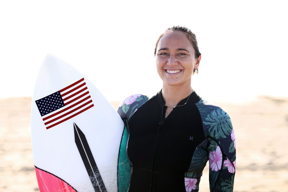 TOKYO, JAPAN - JULY 24: Carissa Moore of Team United States poses ahead ...