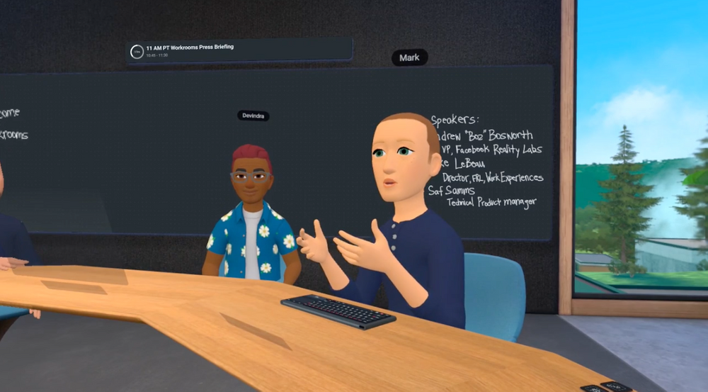 Mark Zuckerberg's avatar speaking in Workrooms