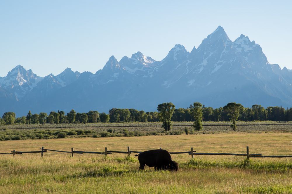 The Teton Range, a mountain range of the Rocky Mountains, is seen from J...