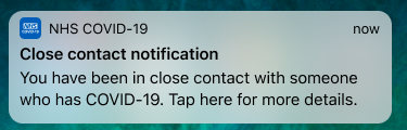 Close contact notification from UK NHS