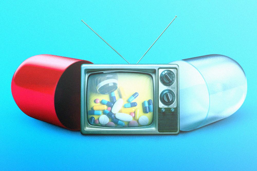Pills on a TV screen