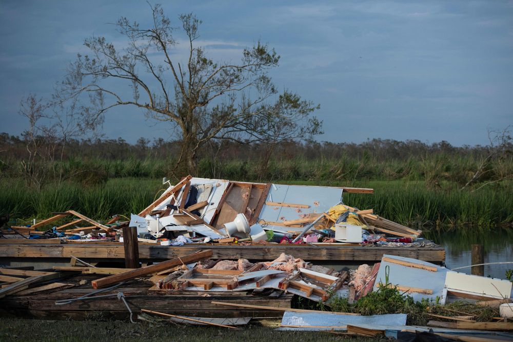 The remains of a houseboat are seen in Montegut, Louisiana on August 31,...