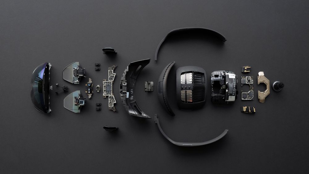 A photo of the disassembled parts in Microsoft's HoloLens 2 
