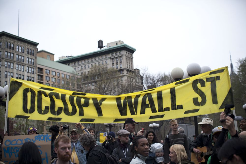 NEW YORK, NY - MARCH 24:  An Occupy Wall Street banner is seen in Union ...