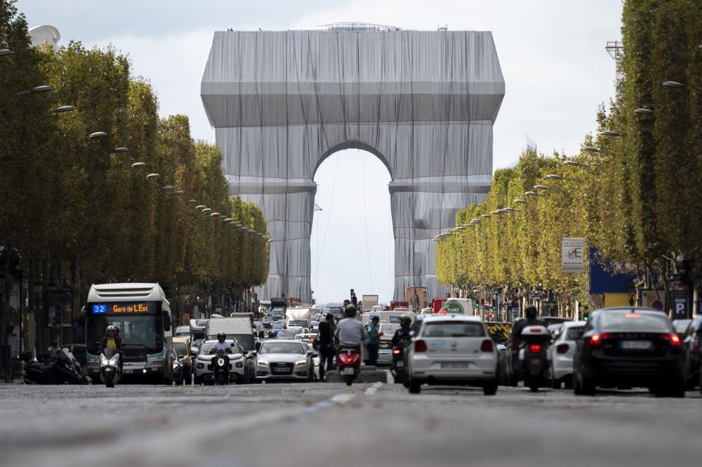 The Arc de Triomphe is seen 'wrapped' in homage to late artist Christo in Paris, France