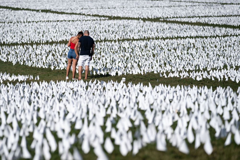 People visiting the Covid installation at the national mall