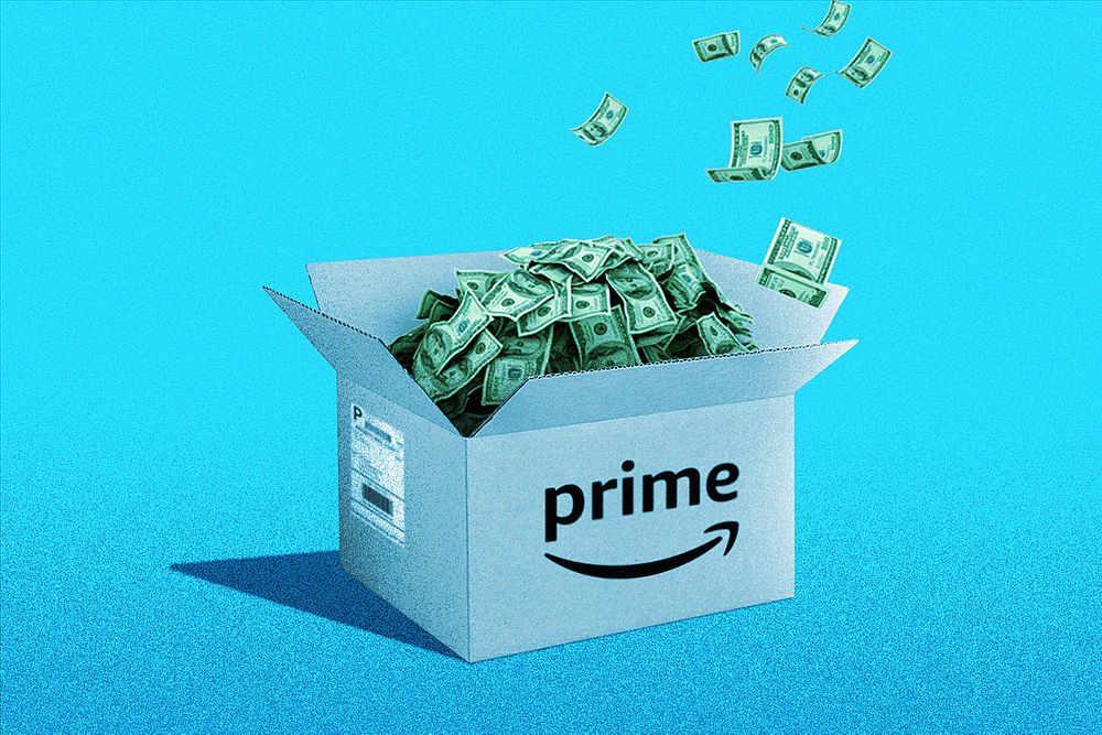 A box filled with cash for Amazon Prime Day