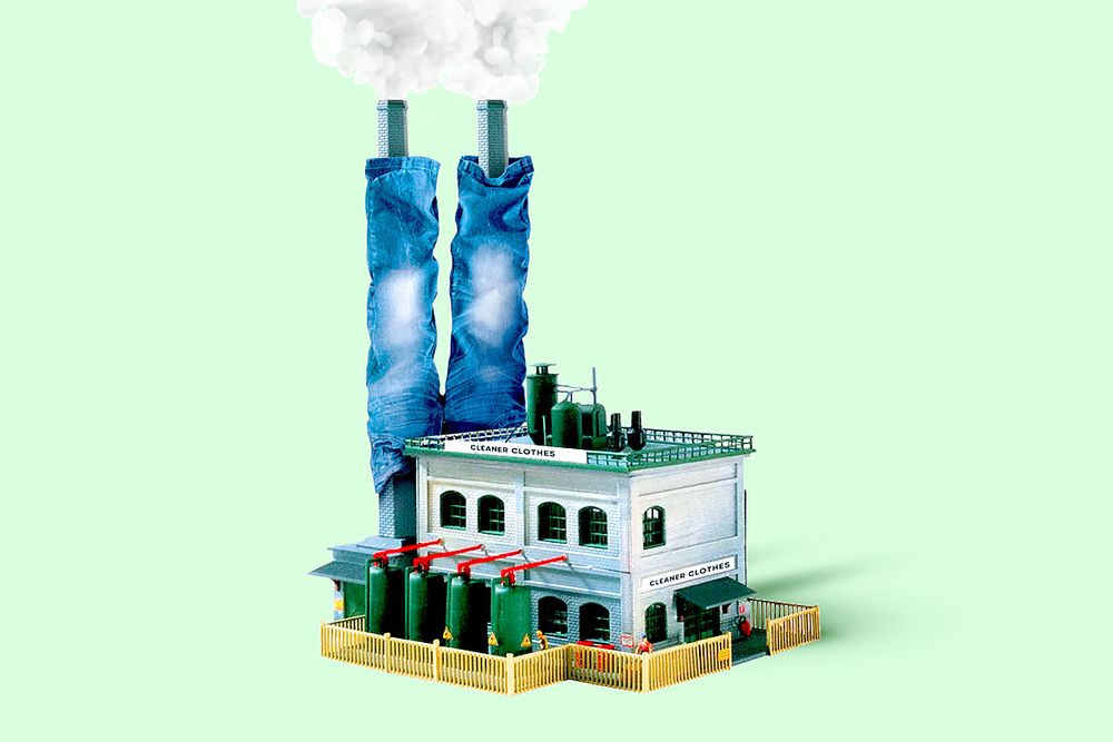 Factory with denim smokestacks to represent low emissions