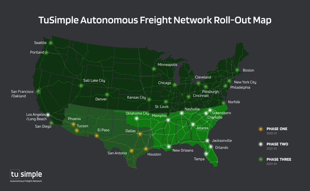 TuSimple Autonomous Freight Network Roll-out Map