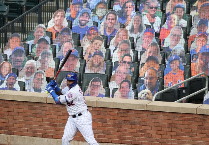 Yoenis Cespedes in front of fake fans