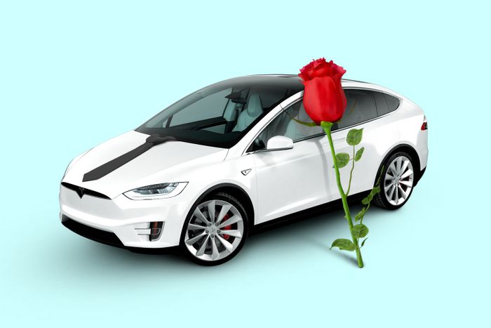 Tesla with a rose on top of it