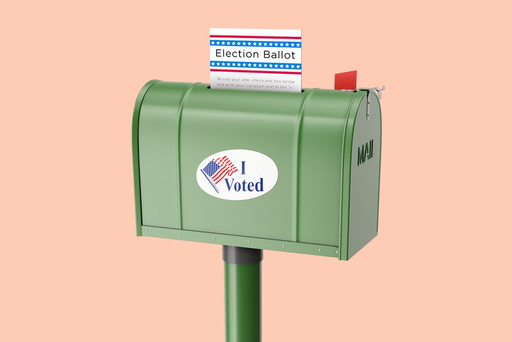 Mailbox with I voted sticker 