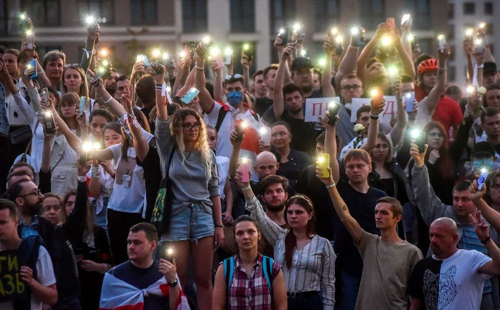 Protestors in Minsk, Belarus