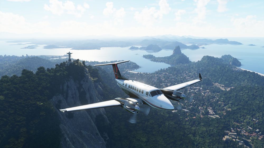 A plane in Microsoft Flight Simulator with Rio de Janeiro in the background