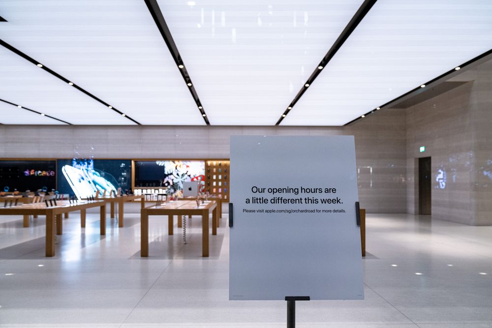 SINGAPORE, March 14 - A notice can be seen at the flagship Apple store saying "our opening hours are a little different this week"