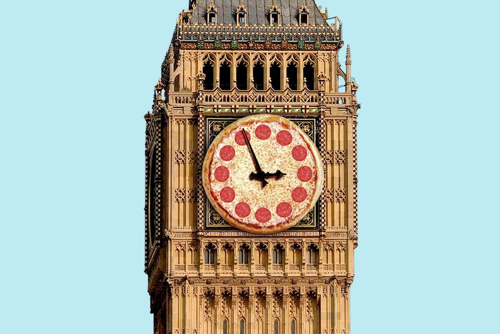 Big Ben made out of pizza