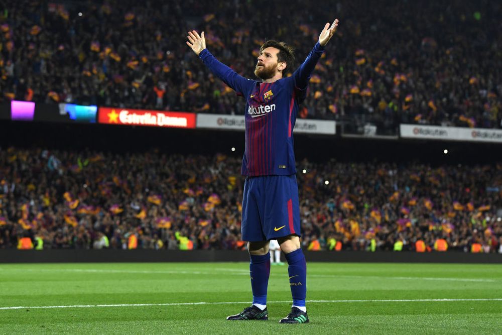 Lionel Messi celebrating for Barcelona 