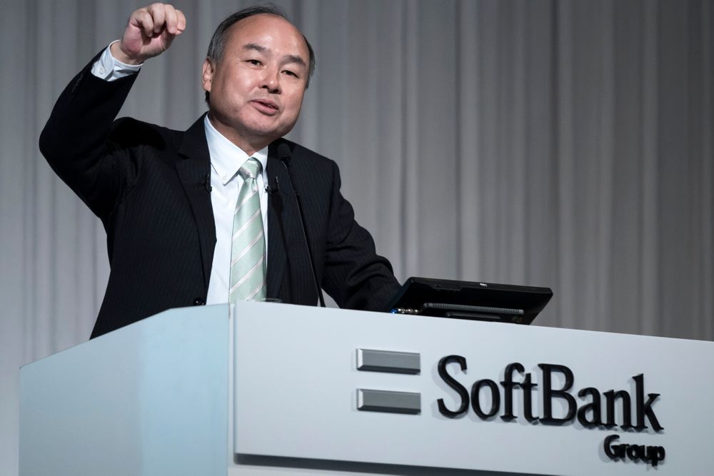 SoftBank Group Corp. Chairman and Chief Executive Officer Masayoshi Son speaks during a press conference.