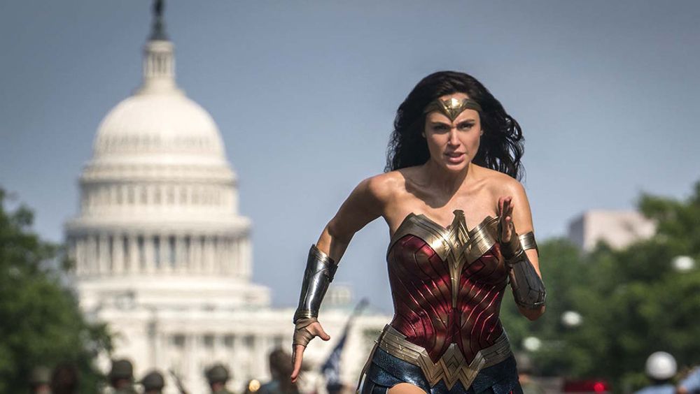 Wonder Woman running in front of U.S. Capitol Building 
